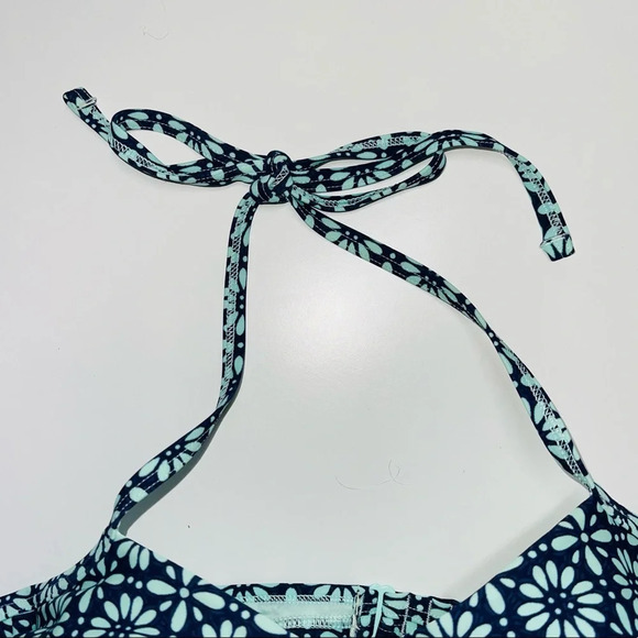 aerie Navy Blue & Mint Green Floral Print Ruffle Push-up Bikini Top 36B Women’s - Picture 4 of 10